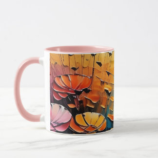 A Painting of Flowers, Sunset in the Background Mug