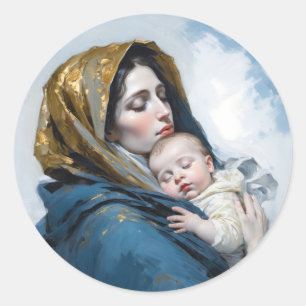 A painting of Mother Mary and Baby Jesus Classic Round Sticker