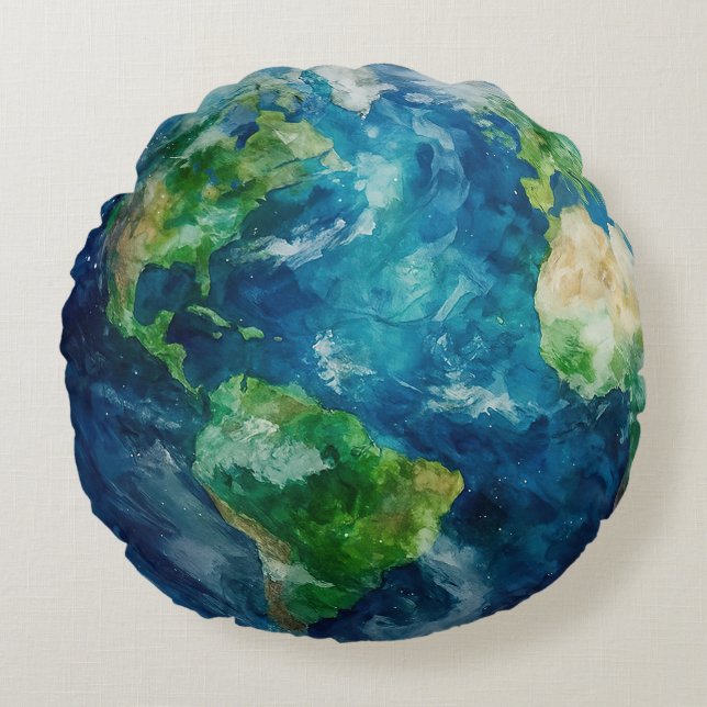A painting of the earth in a space round cushion (Front)