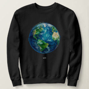 A painting of the earth in a space sweatshirt