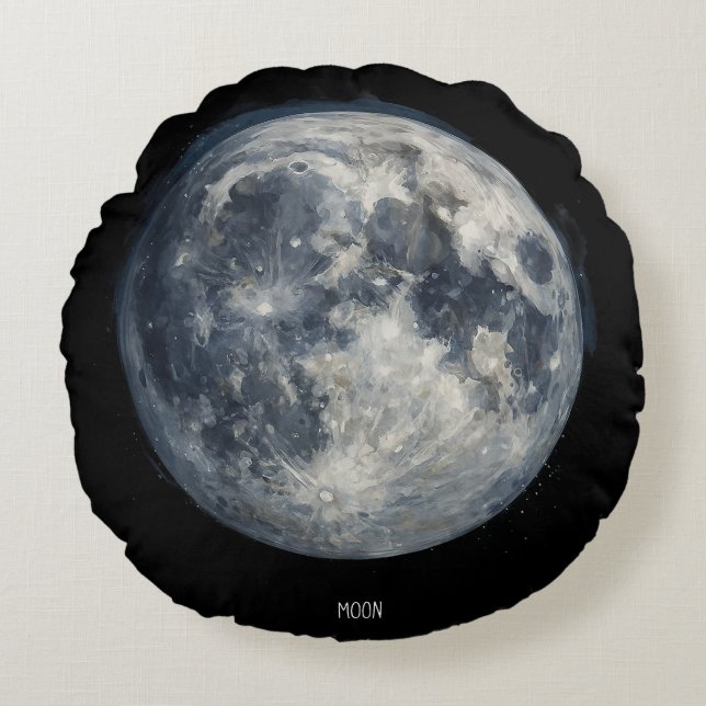 A painting of the moon in a space round cushion (Front)