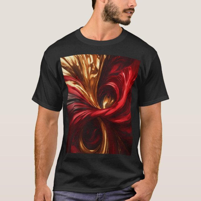 A painting with red,golds and black swirls T-shirt (Front)
