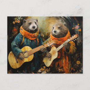 A pair of adorable otter musicians postcard