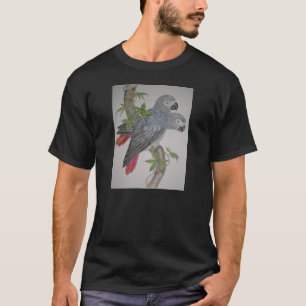A Pair of African Grey Parrots watercolor painting T-Shirt