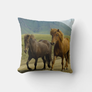A Pair of Brown Icelandic Ponies Cushion