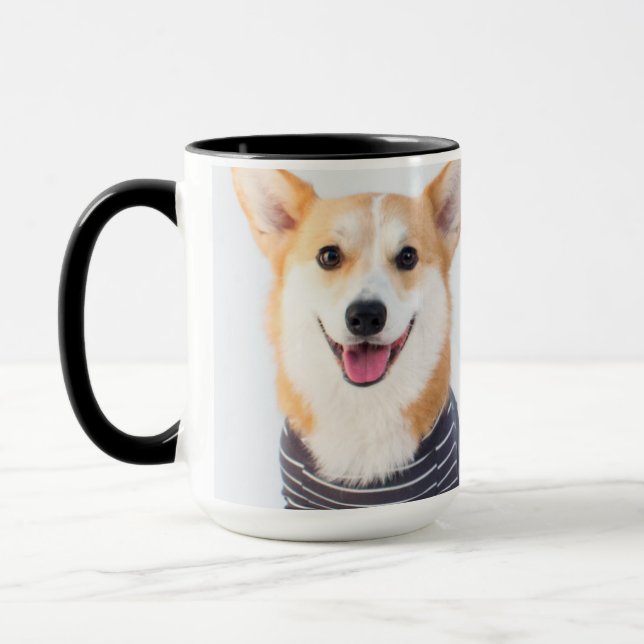 A Pair Of Corgis Sitting On A Bench Mug (Left)