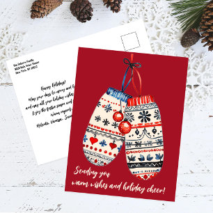 A Pair of Cosy Knitted Mittens Christmas Holiday Postcard
