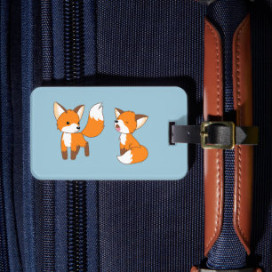 A Pair of Cute Little Fox on Blue Luggage Tag