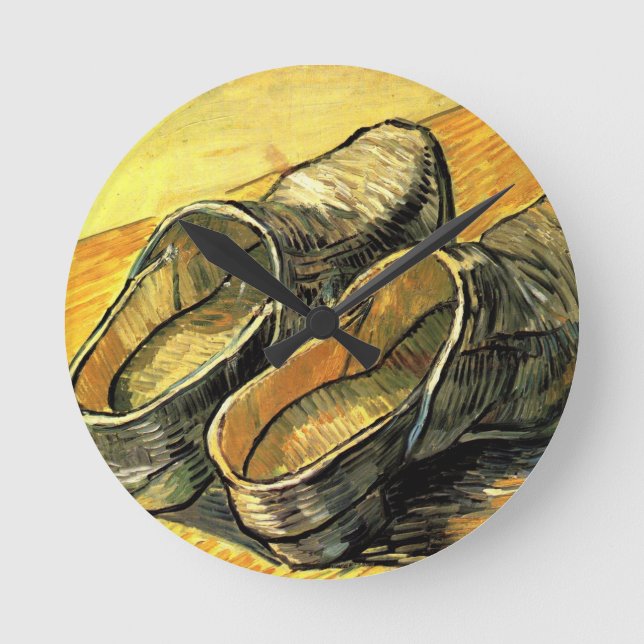 A Pair of Leather Clogs by Vincent van Gogh Round Clock (Front)