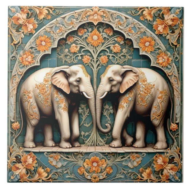 A Pair of Pachyderms Ceramic Tile (Front)