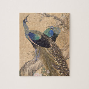 A Pair of Peacocks in Spring by Imao Keinen Jigsaw Puzzle