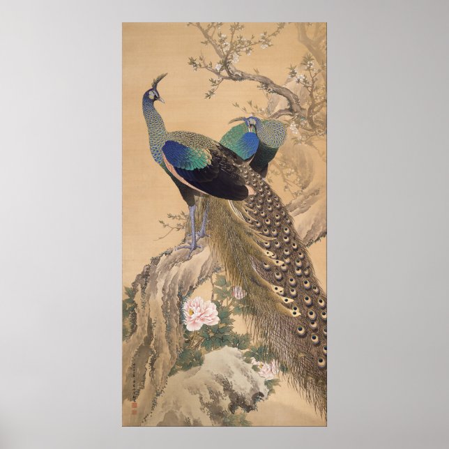 A Pair of Peacocks in Spring by Imao Keinen Poster (Front)