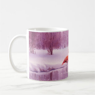 A pair of pink flamingos stand in the water on the coffee mug