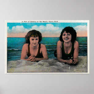 A Pair of Queens on the Beach, Ocean Park Poster