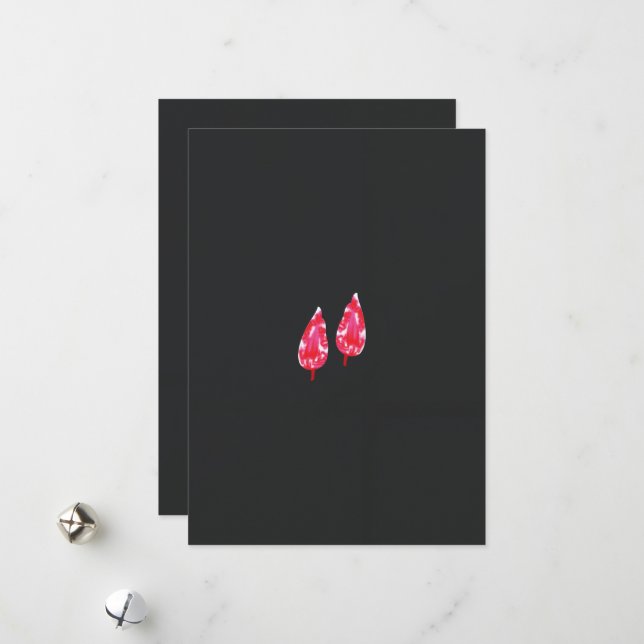 a pair of red leaves on a black background holiday card (Front/Back In Situ)
