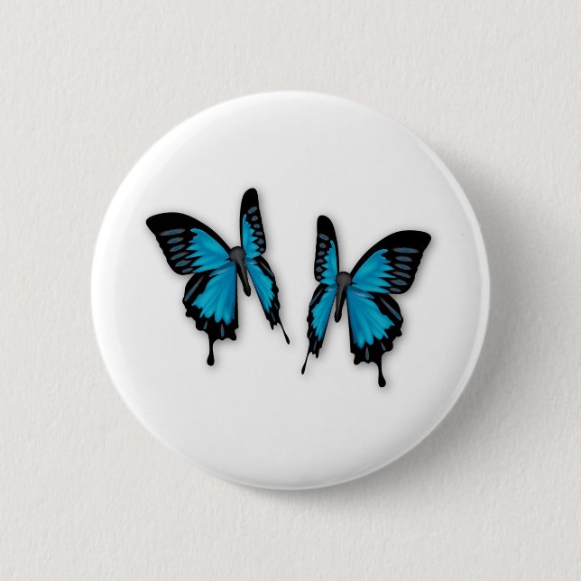 A Pair of Tropical Blue Butterflies 6 Cm Round Badge (Front)
