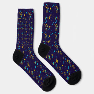 A pair of vibrant knee-high socks with a colourful