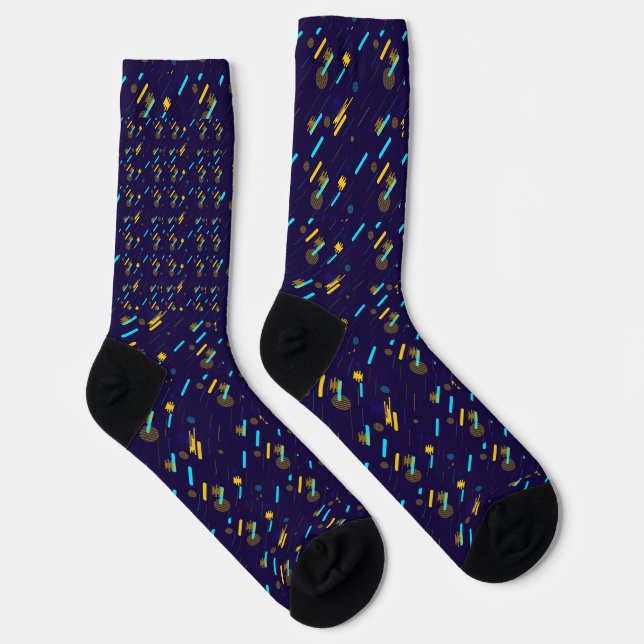 A pair of vibrant knee-high socks with a colourful (Right)