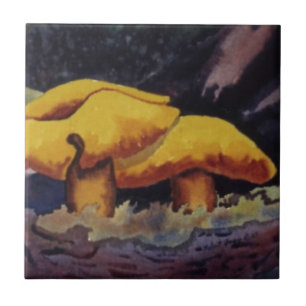 A pair of yellow mushroom ceramic tile. tile