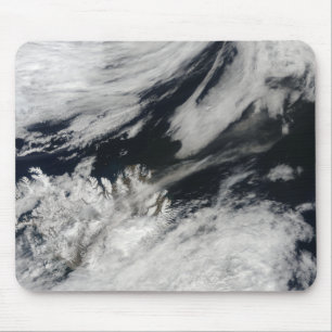 A pale grey ash plume blows from the summit mouse pad