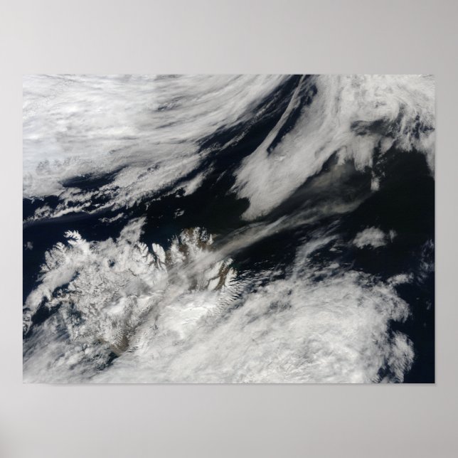 A pale grey ash plume blows from the summit poster (Front)