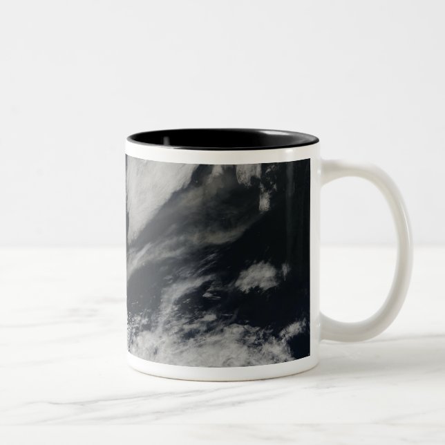 A pale grey ash plume blows from the summit Two-Tone coffee mug (Right)