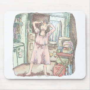a pale illustration of a one-piece woman standing  mouse pad