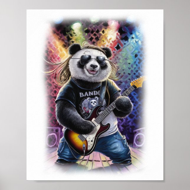 A Panda Guitarist having Fun on a White Poster (Front)