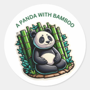 A panda with bamboo classic round sticker