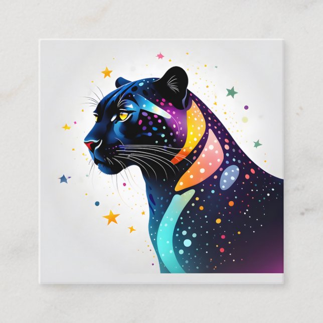 A panther with spots that turn into glowing stars  square business card (Front)