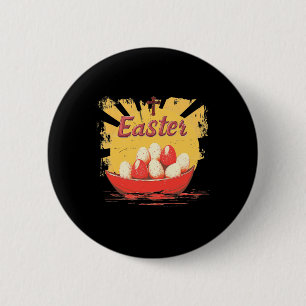 A Paper Canoe Carrying Easter Eggs; Vintage Happy 6 Cm Round Badge