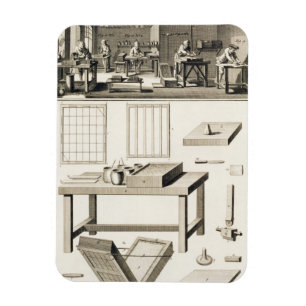A paper marbler's workshop and tools, from the 'En Magnet