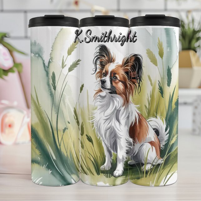 A Papillon Dog in Tall Grass Thermal Tumbler (Creator Uploaded)