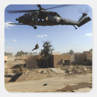 A pararescueman rappels from an HH-60 2