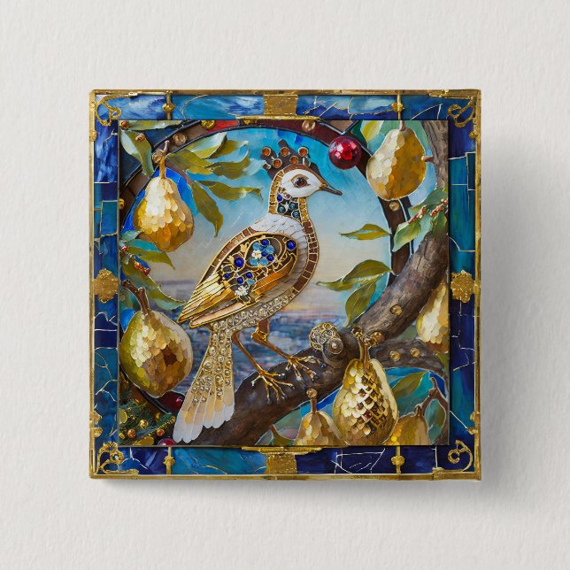 A Partridge in a Pear Tree 15 Cm Square Badge (Front)