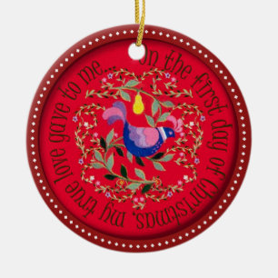 A partridge in a pear tree ceramic ornament