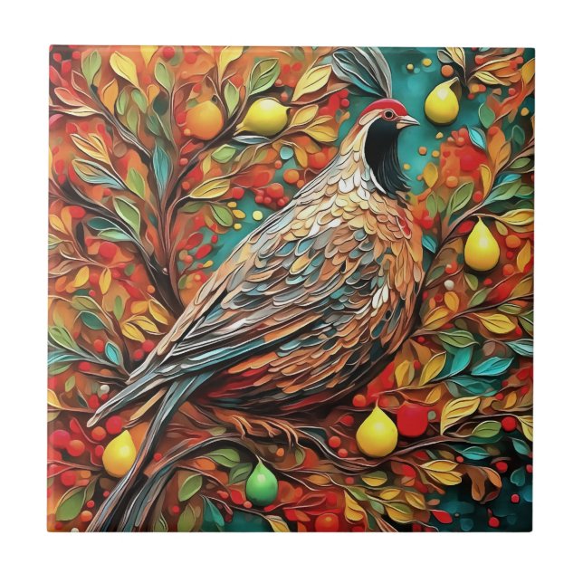 A Partridge In A Pear Tree Ceramic Tile (Front)