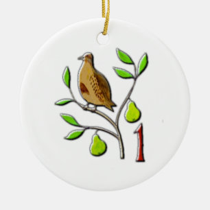 A partridge in a pear tree ceramic tree decoration