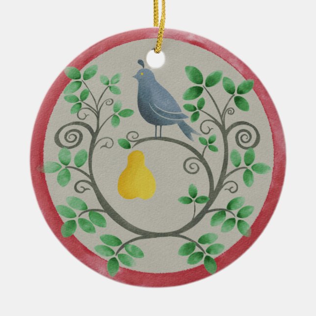 A Partridge in a Pear Tree Christmas Ornament (Front)