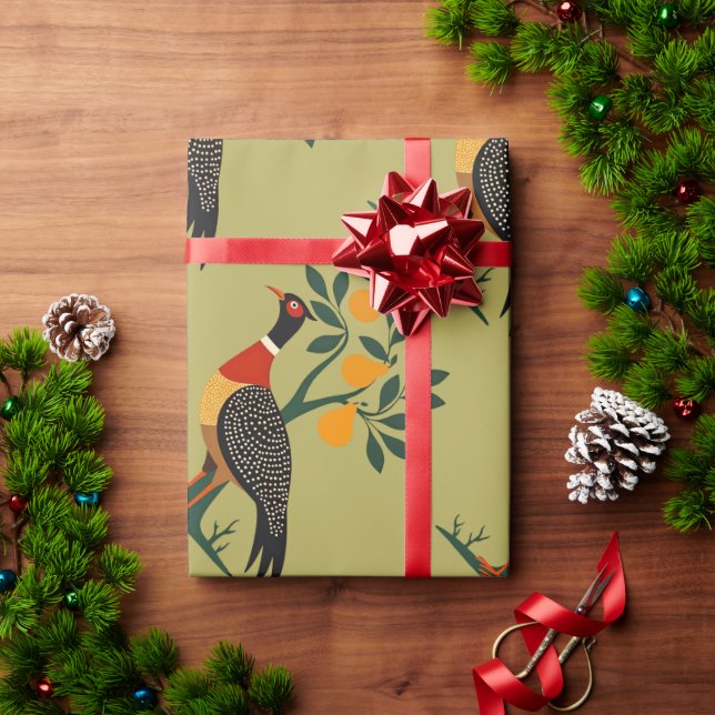 A Partridge In A Pear Tree Cut-Out Stencil Retro 2 Wrapping Paper (Holiday Gift)