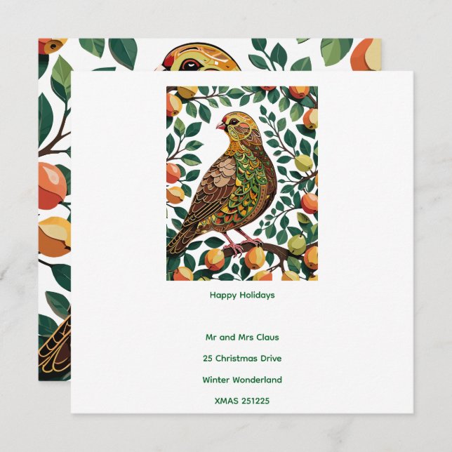 A Partridge In A Pear Tree Cut-Out Stencil-Style Invitation (Front/Back)