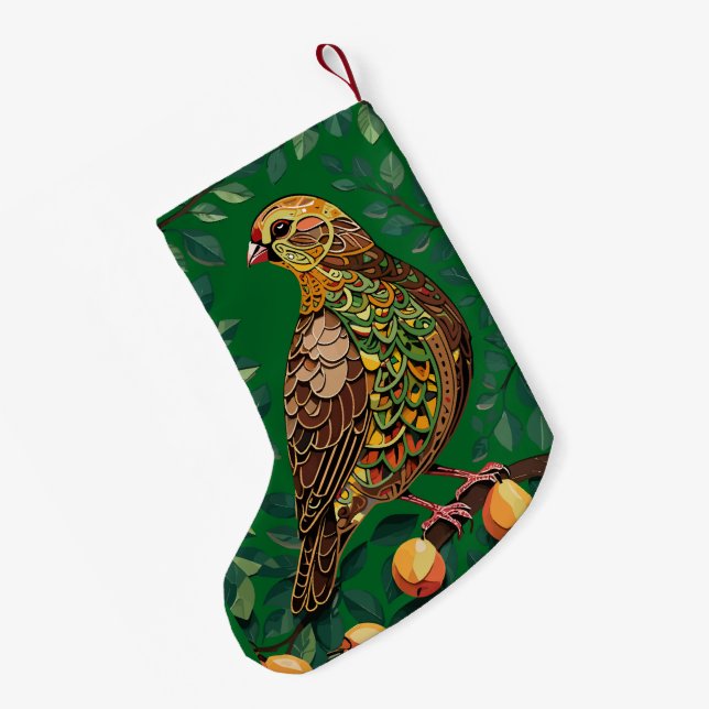 A Partridge In A Pear Tree Cut-Out Stencil-Style  Small Christmas Stocking (Back (Hanging))