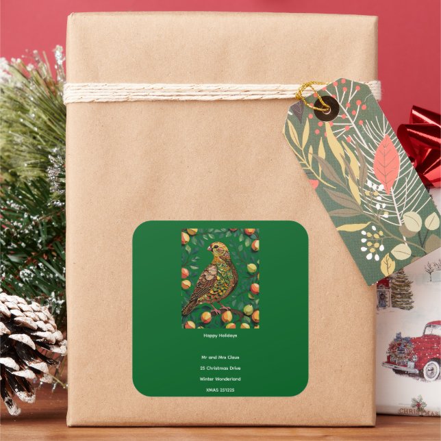 A Partridge In A Pear Tree Cut-Out Stencil-Style Square Sticker (Holiday)
