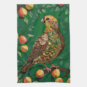 A Partridge In A Pear Tree Cut-Out Stencil-Style Tea Towel