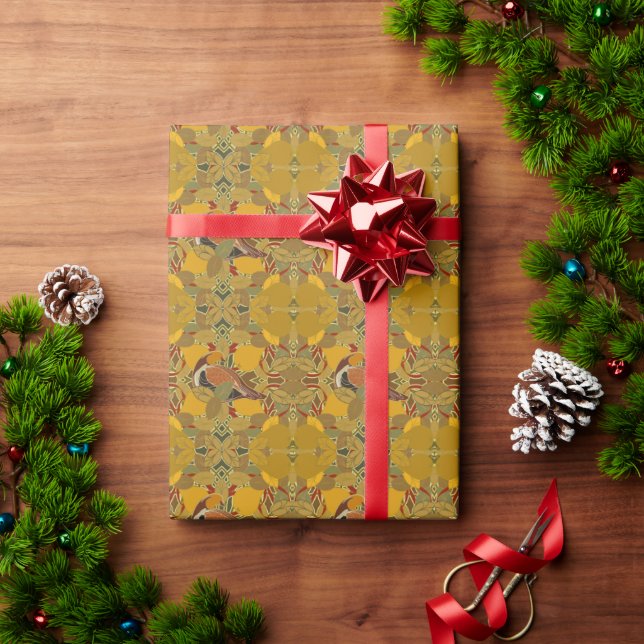 A Partridge In A Pear Tree Gold Christmas Wrapping Paper (Holiday Gift)
