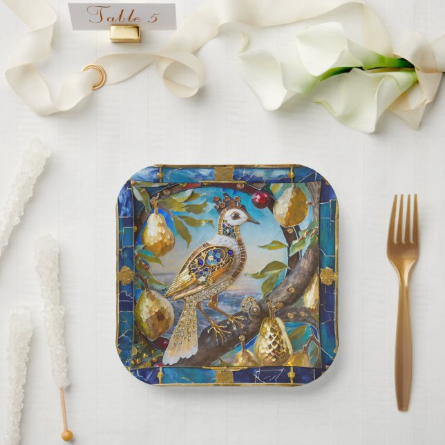 A Partridge in a Pear Tree Paper Plate (Wedding)