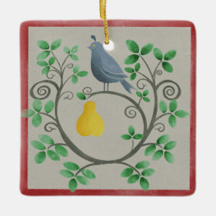 A Partridge in a Pear Tree Square Ornament