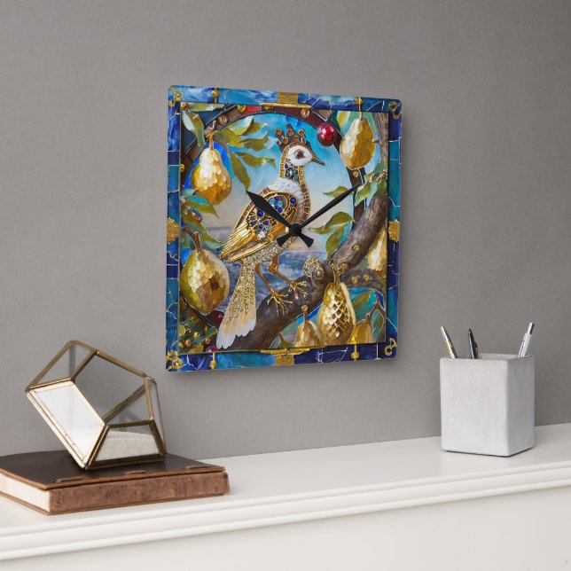A Partridge in a Pear Tree Square Wall Clock (Office)