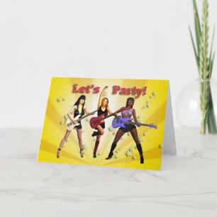 A party invitation with a girl band
