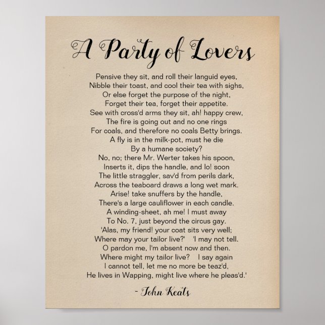 A Party of Lovers Poem by John Keats Vintage Poster (Front)